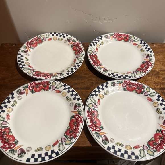 Campbell'S Other - Vintage 4 Campbells Soup Bowls Plates Gibson 1997 Black Checkered Vegetables